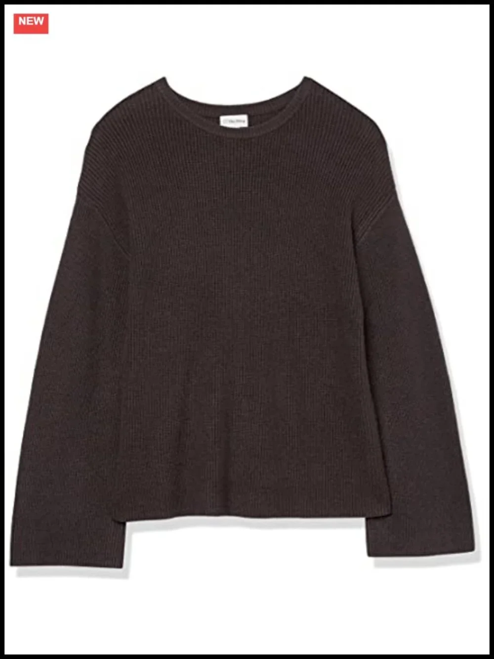 Ribbed Pullover Sweater, Bell Sleeve, Crew Neck, Side Slit